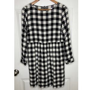 J Jill Women’s Medium Dress Knee Length Buffalo Plaid Roll Tab Long Sleeve